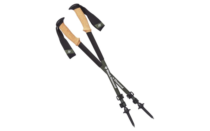 Carbon fiber trekking poles with cork grips, Thru Picks illustration