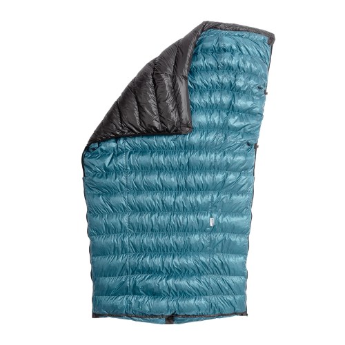 Premium down sleeping quilt in olive, Thru Picks illustration