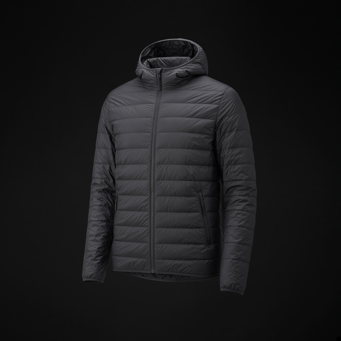 Dark gray ultralight down hoody, Thru Picks illustration