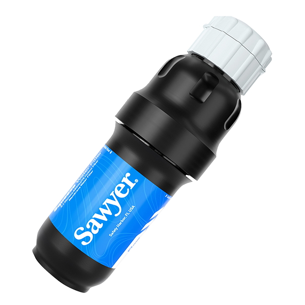 Inline squeeze water filter with pouch, Thru Picks illustration