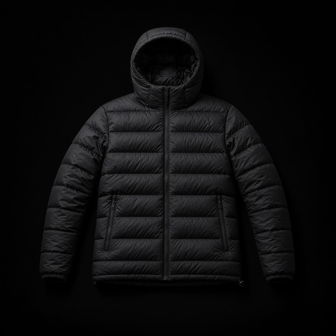 Black synthetic insulated hoodie, Thru Picks illustration