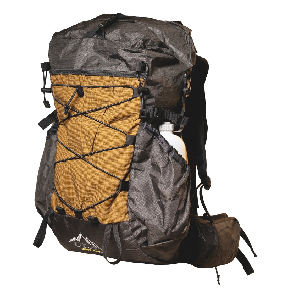 Women’s harness version of a gray thru-hiking pack, Thru Picks illustration