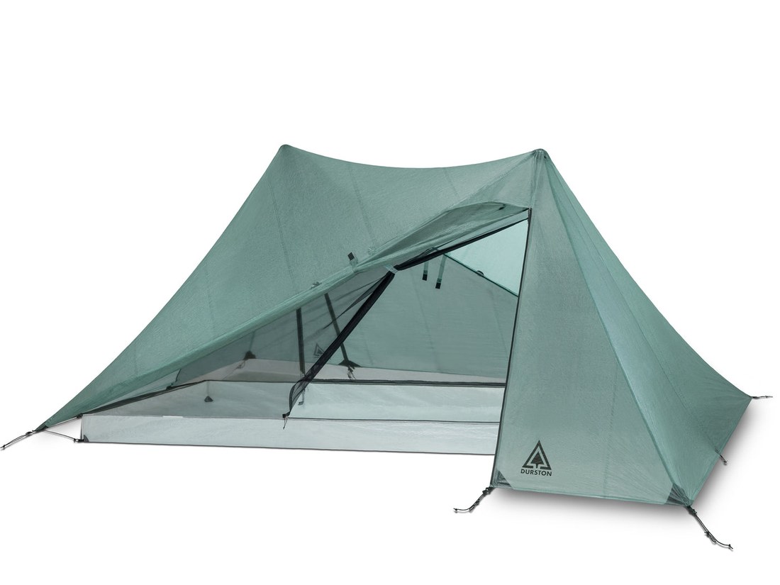 White dyneema one-person trekking pole tent, Thru Picks illustration